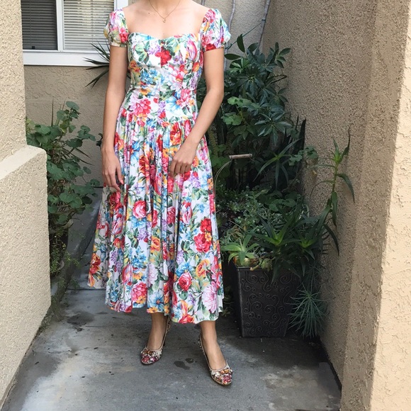 Vintage new floral multicolored cotton dress - Picture 4 of 8